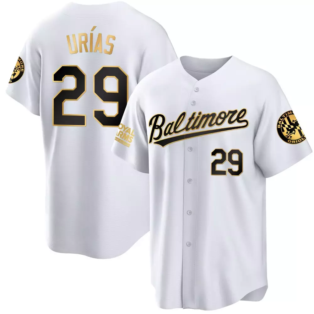 Ramon Uriass 29 Baltimore Orioles Jersey White Royal Arms Black Gold Cool All Stitched