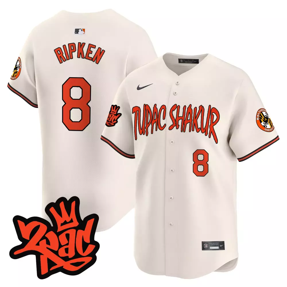 Cal Ripken 8 Baltimore Orioles Jersey White Tupac Shakur Tribute Bc 2023 Men Alternate