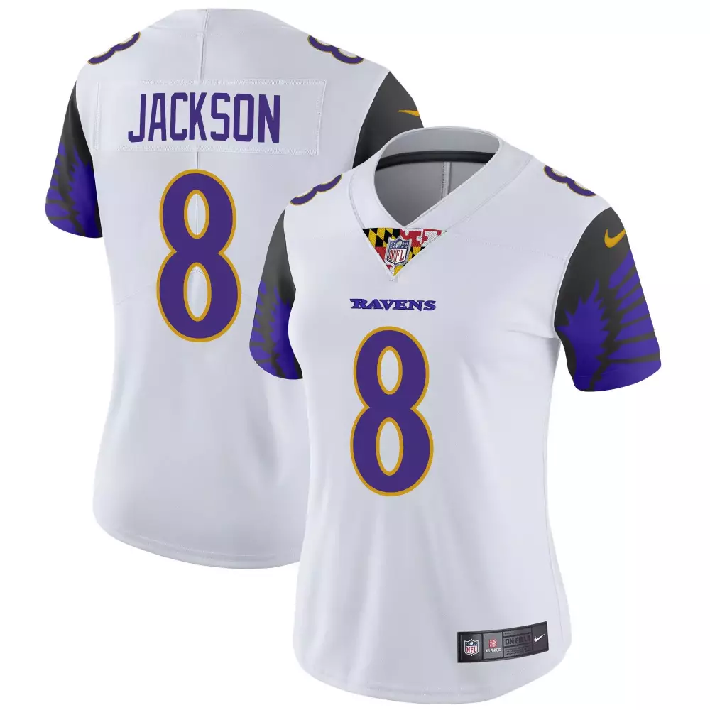 Lamar Jackson 8 Ravens Jersey White Women Player Alternate Purple Black Yellow Vapor