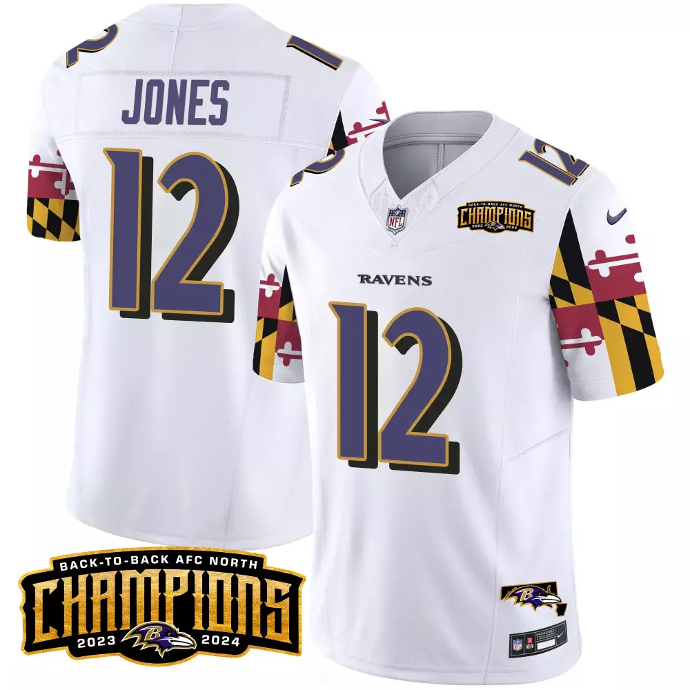 Jacoby Jones 12 Ravens Jersey White Champions Men Purple Black Vapor Limited All