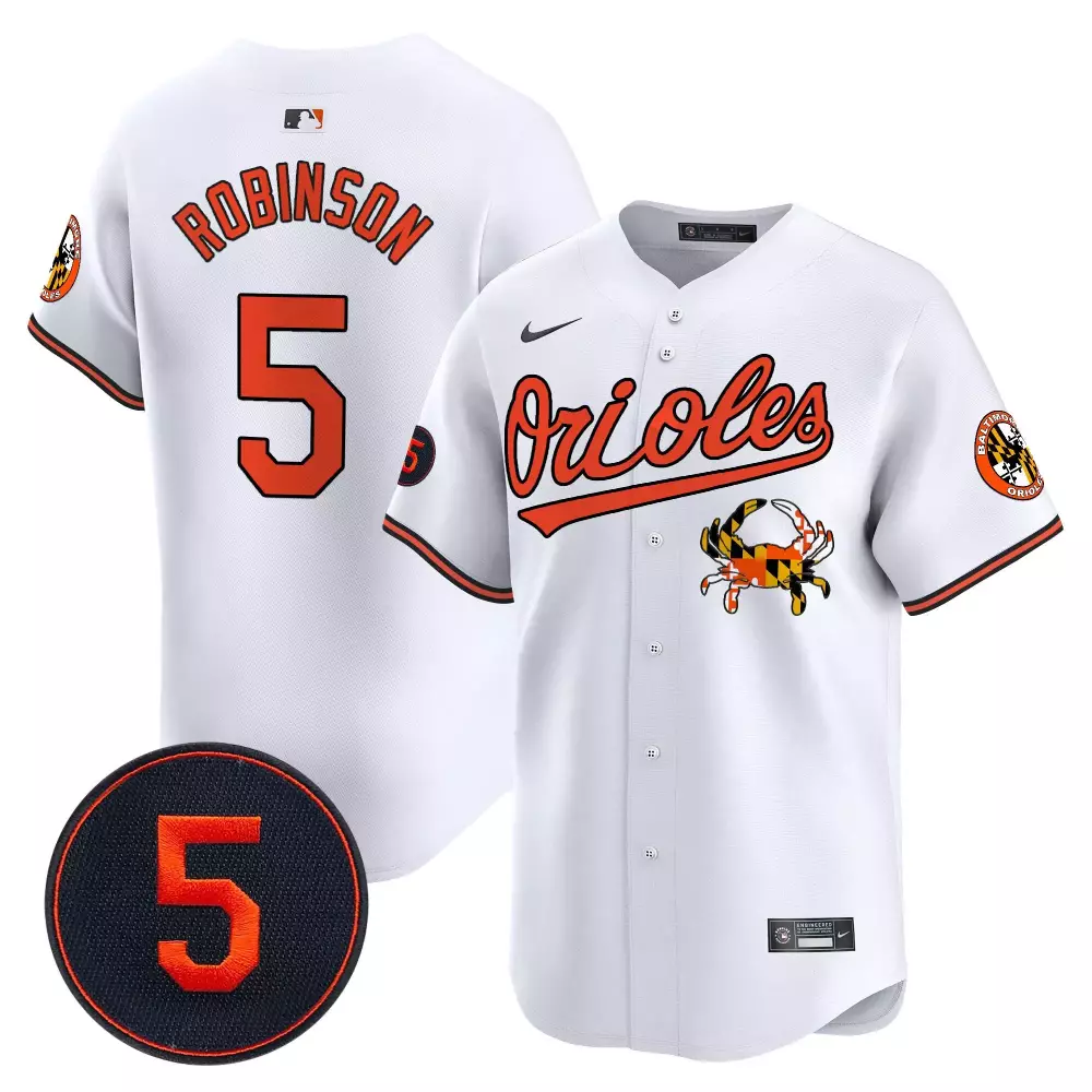 Brooks Robinson 5 Orioles Jersey White Crab Men Orange Black Vapor Premier Limited