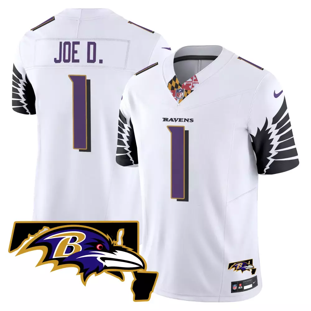Joe D 1 Ravens Jersey White Men NFL Alternate Purple Black Vapor Limited v3 All Stitched