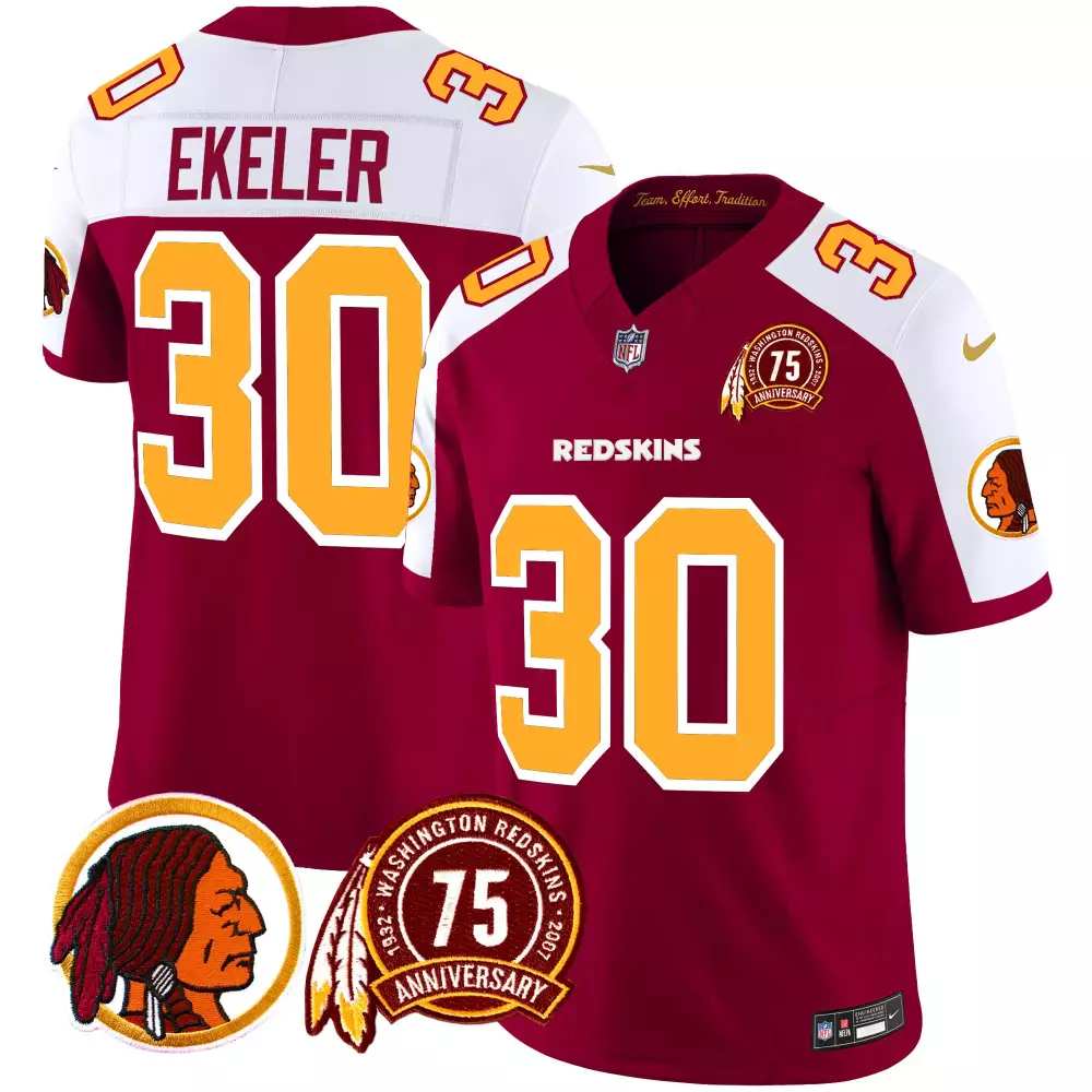 Austin Ekeler 30 Jersey Maroon 75th Anniversary Washington Redskins 2007 Men Gold