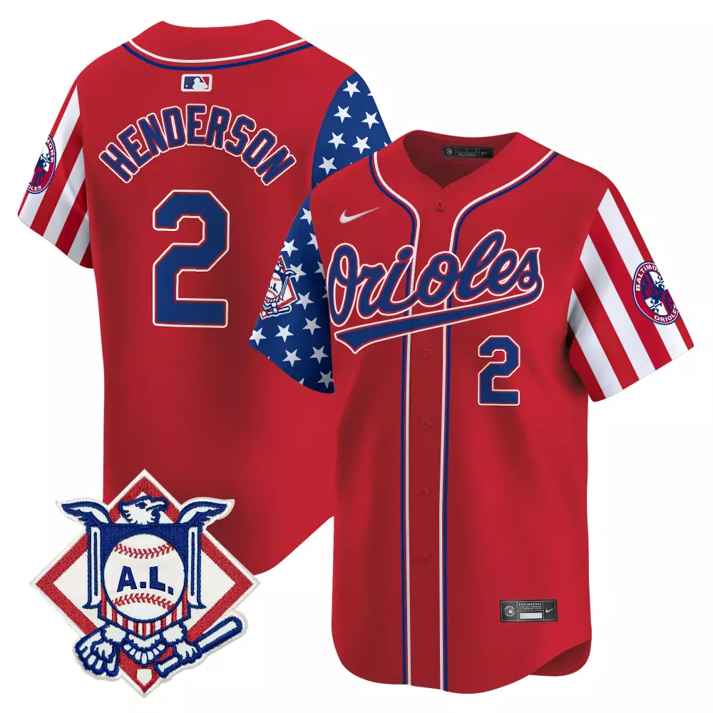 Gunnar Henderson 2 Orioles Jersey Red Stars And Stripes Al Men Alternate Split Design