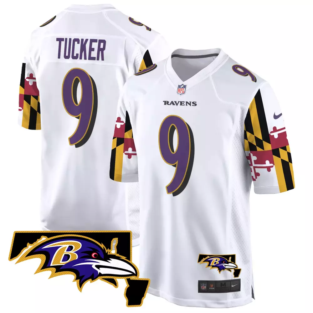 Justin Tucker 9 Ravens Jersey White Men Game Alternate Purple Black Gold Red Maroon