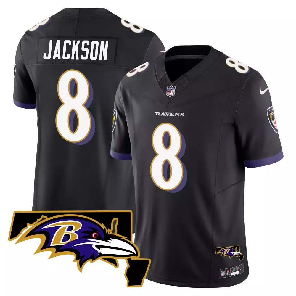 Lamar Jackson 8 Ravens Jersey Black Men Player Purple Gold Vapor Limited All Stitched