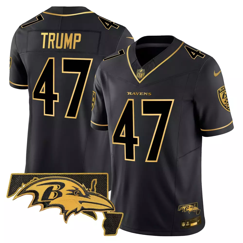 Donald Trump 47 Ravens Jersey Black Baltimore Men Game Gold Vapor Limited All Stitched