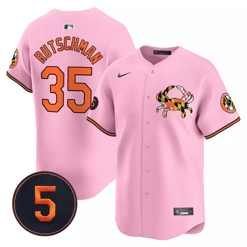 Adley Rutschman 35 Orioles Jersey Pink Maryland Flag Crab Men Alternate Custom Design