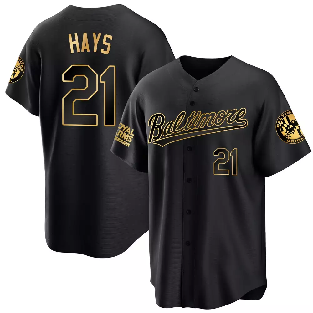 Austin Hays 21 Baltimore Orioles Jersey Black Royal Arms Men Gold Cool All Stitched