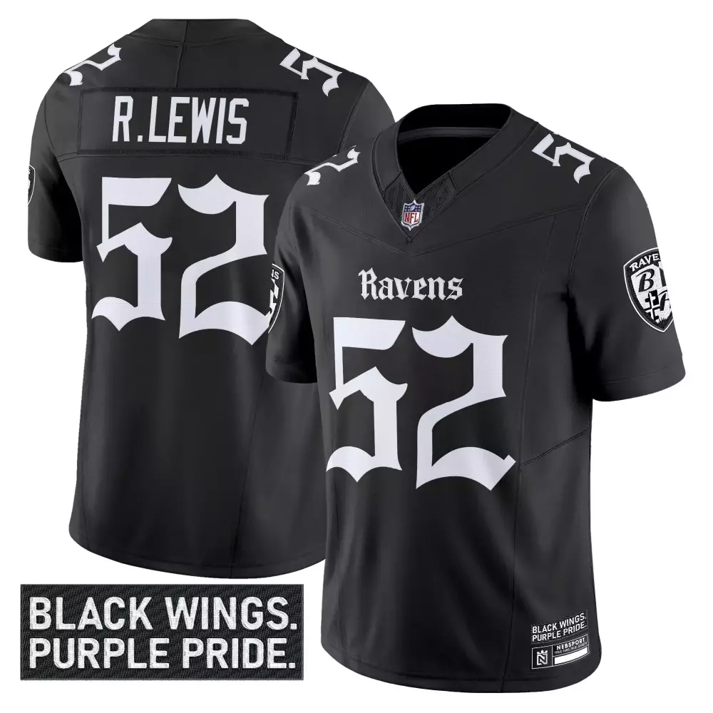 R. Lewis 52 Ravens Jersey Black Wings. Purple Pride. Men White Vapor Limited Embroidered