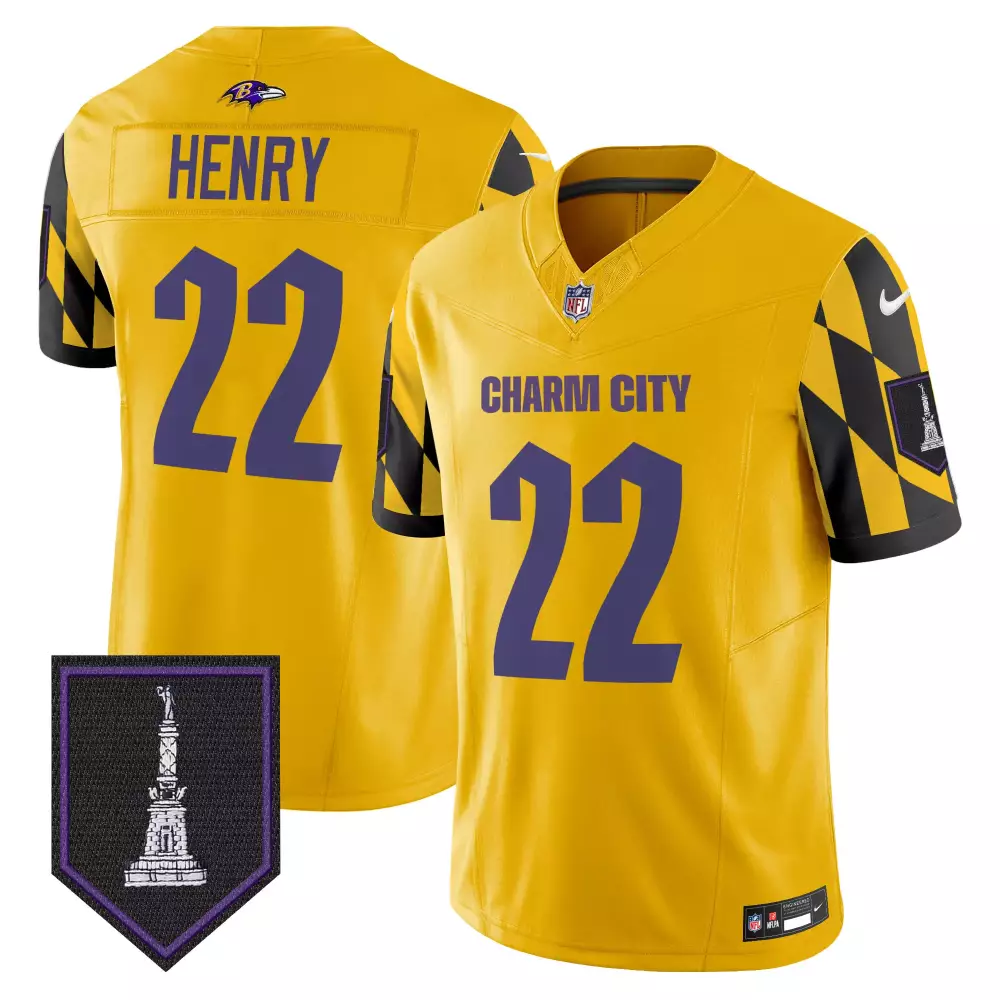 Derrick Henry 22 Baltimore Ravens Jersey Yellow Charm City Monument Men Alternate