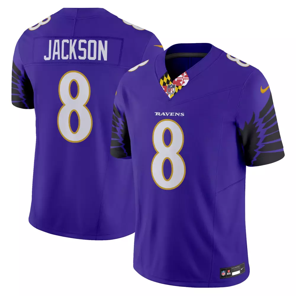 Lamar Jackson 8 Ravens Jersey Purple Men Game White Gold Black Vapor Limited All