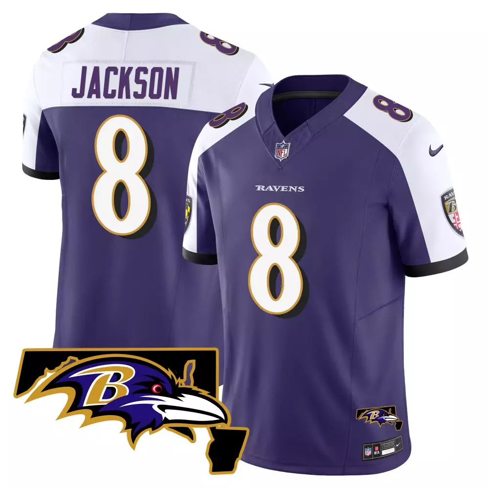 Lamar Jackson 8 Ravens Jersey Purple Men Replica White Alternate Vapor Limited All