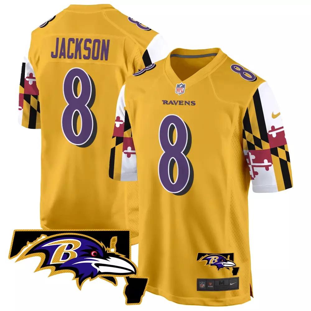 Lamar Jackson 8 Ravens Jersey Yellow City Connect Men Alternate Split Design Purple
