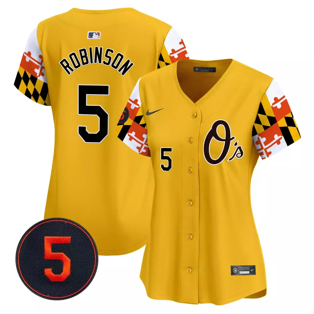 Brooks Robinson 5 Jersey Yellow Baltimore Orioles Women Split Design White Orange