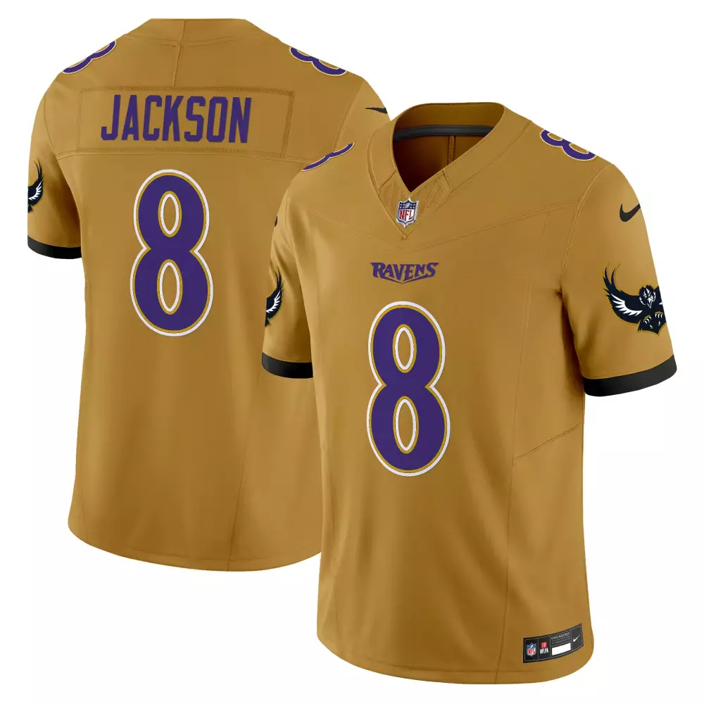 Lamar Jackson 8 Ravens Jersey Gold Men Player Alternate Purple White Black Vapor