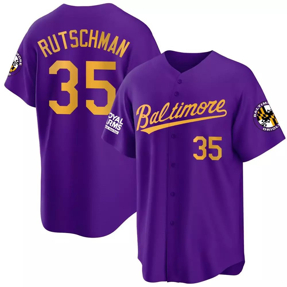 Adley Rutschman 35 Jersey Purple Baltimore Orioles Royal Arms Men Yellow Cool All