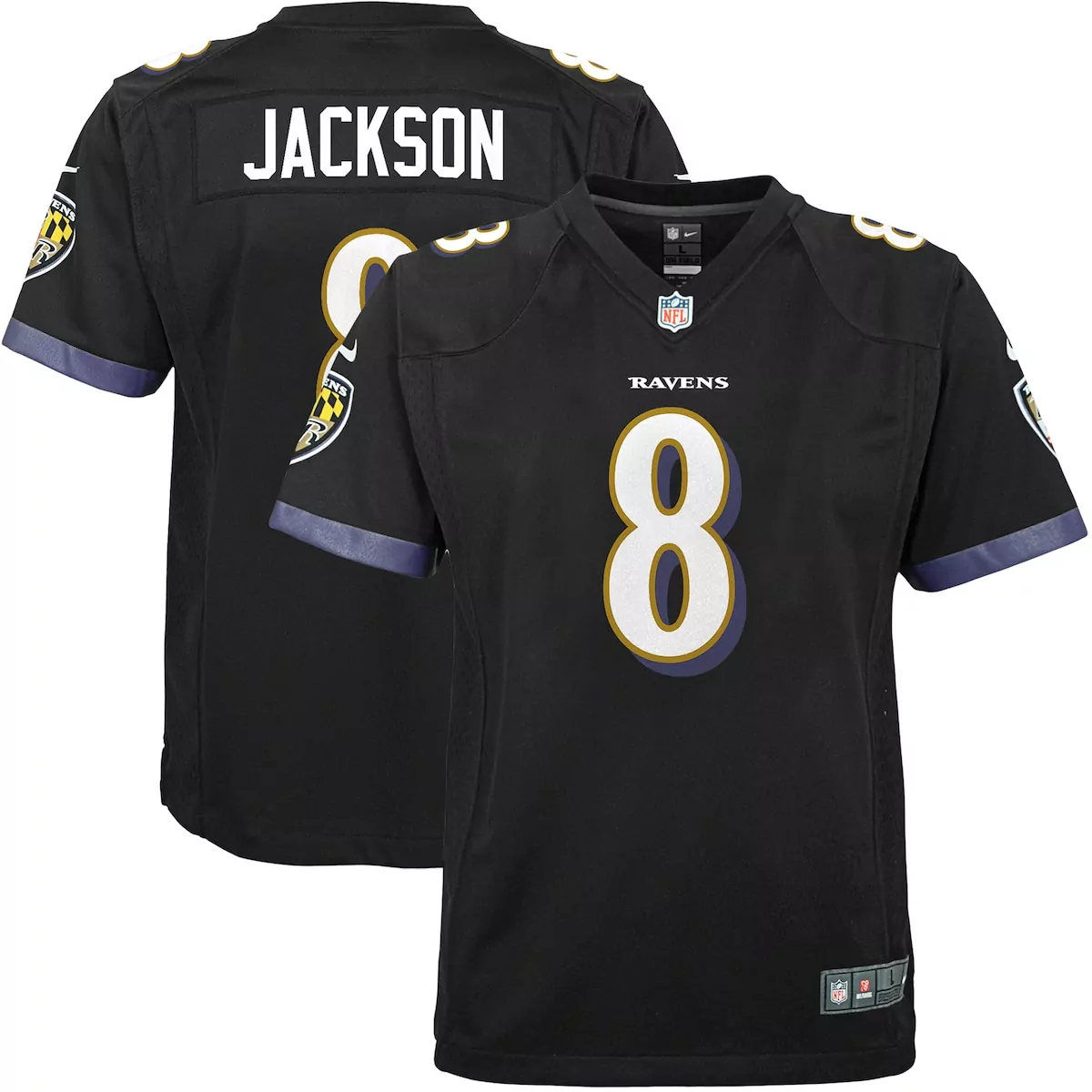 Lamar Jackson 8 Ravens Jersey Black Men Player Purple Gold Game