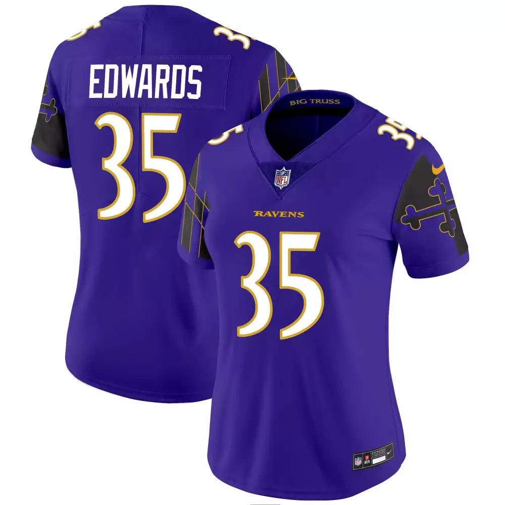 Gus Edwards 35 Ravens Jersey Purple Men Replica White Gold Vapor Limited All Stitched