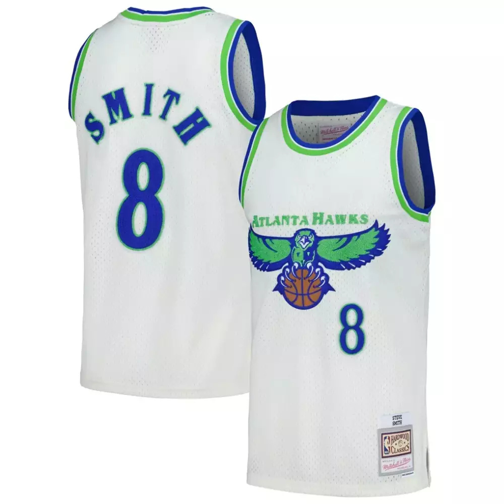 Steve Smith 8 Atlanta Hawks Jersey White Hardwood Classics Men Green Blue Swingman