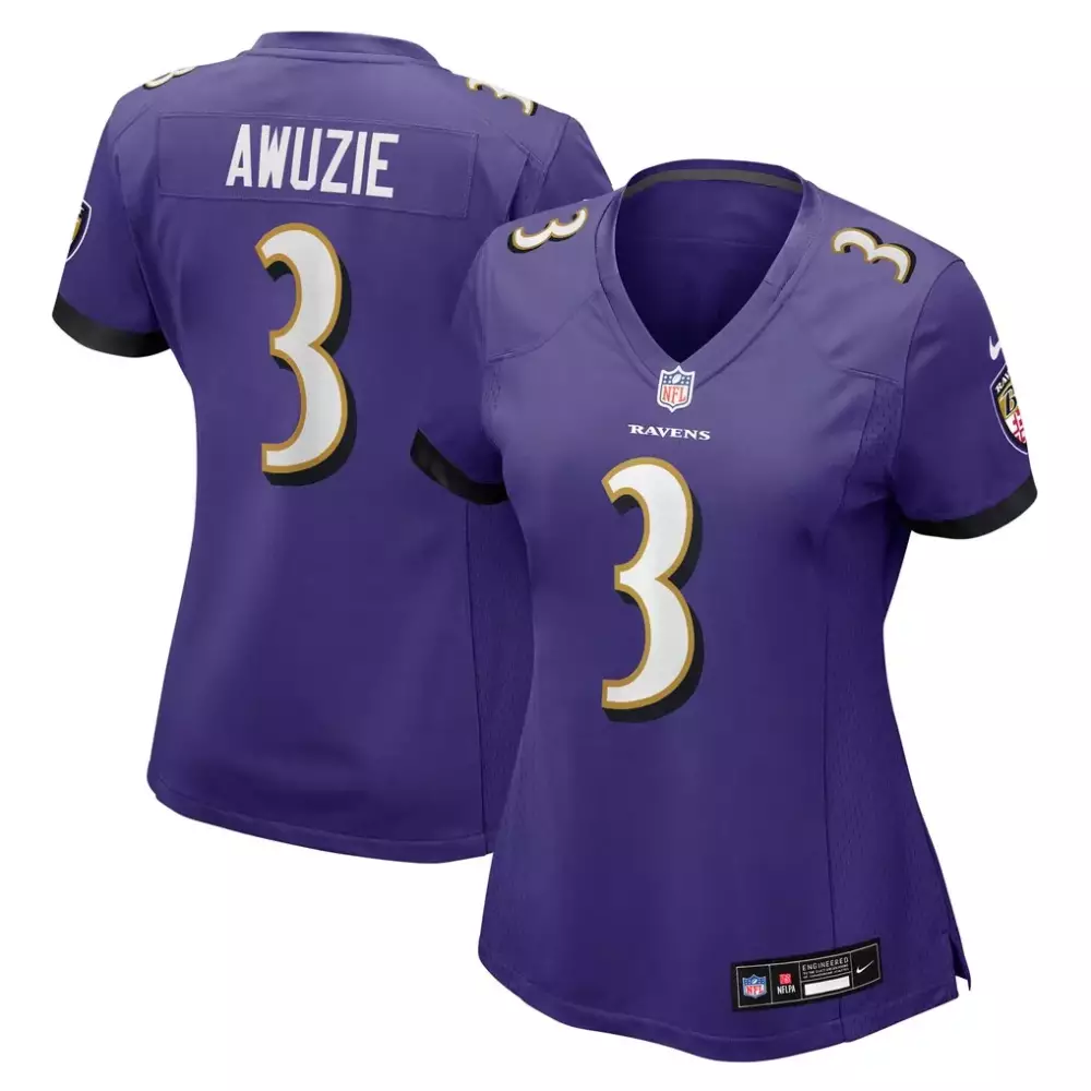 Chidobe Awuzie 3 Ravens Jersey Purple Women Replica Black White Gold Game