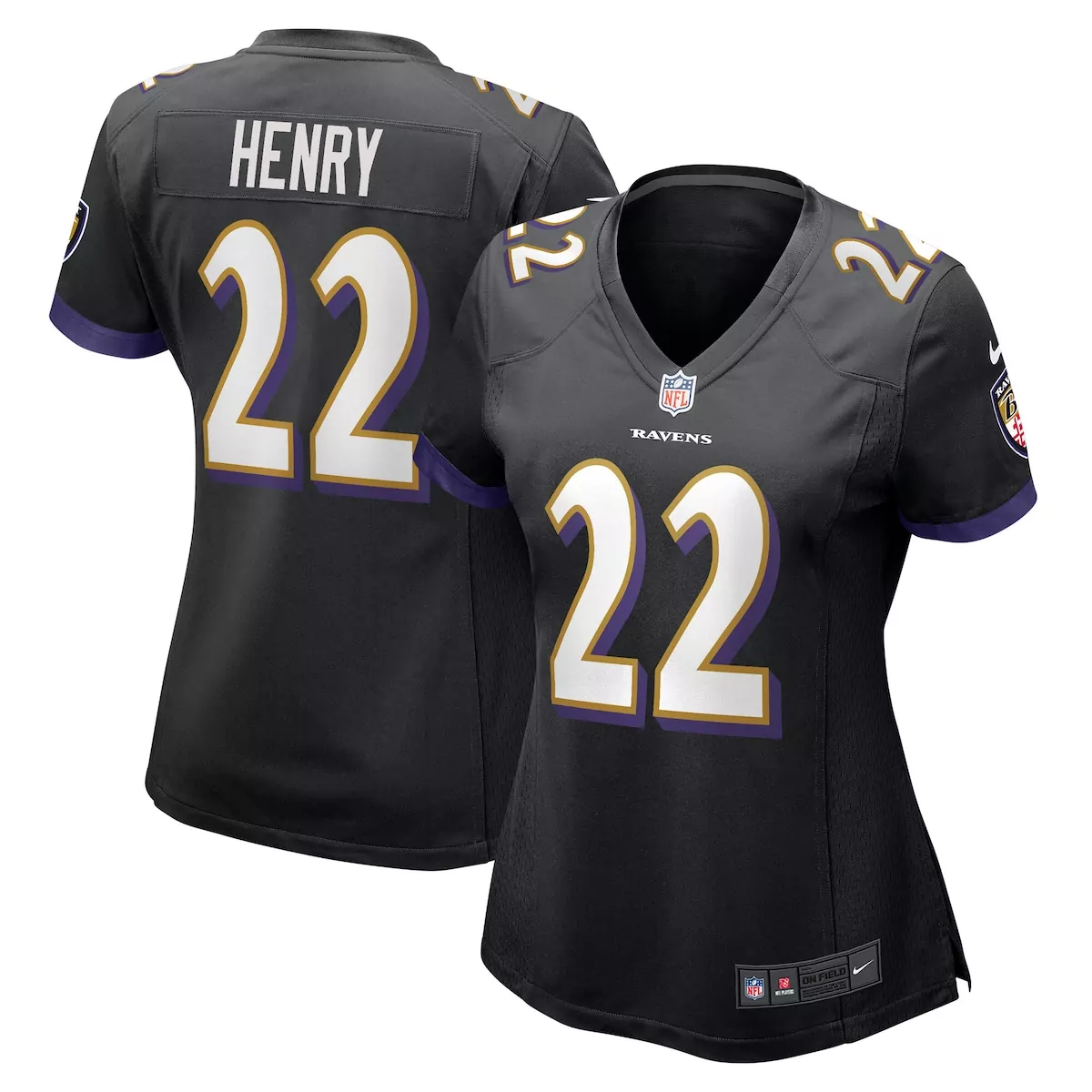 Derrick Henry 22 Ravens Jersey Black Women Replica White Purple Gold Alternate Game