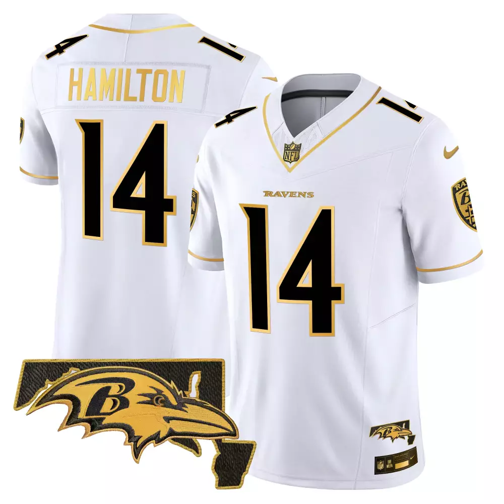 Kyle Hamilton 14 Ravens Jersey White Color Rush Men Alternate Black Gold Vapor Limited