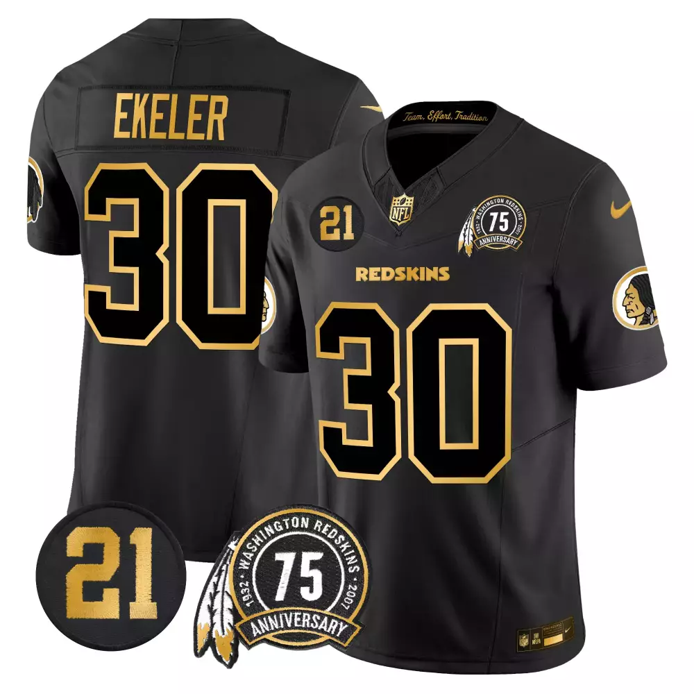 Austin Ekeler 30 Jersey Black 75th Anniversary Washington Redskins Men Gold Vapor