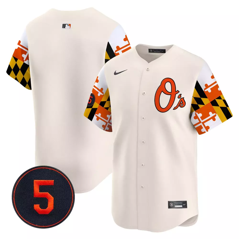 Custom Baltimore Orioles 5 Jersey Cream Maryland Flag Men Alternate Split Design