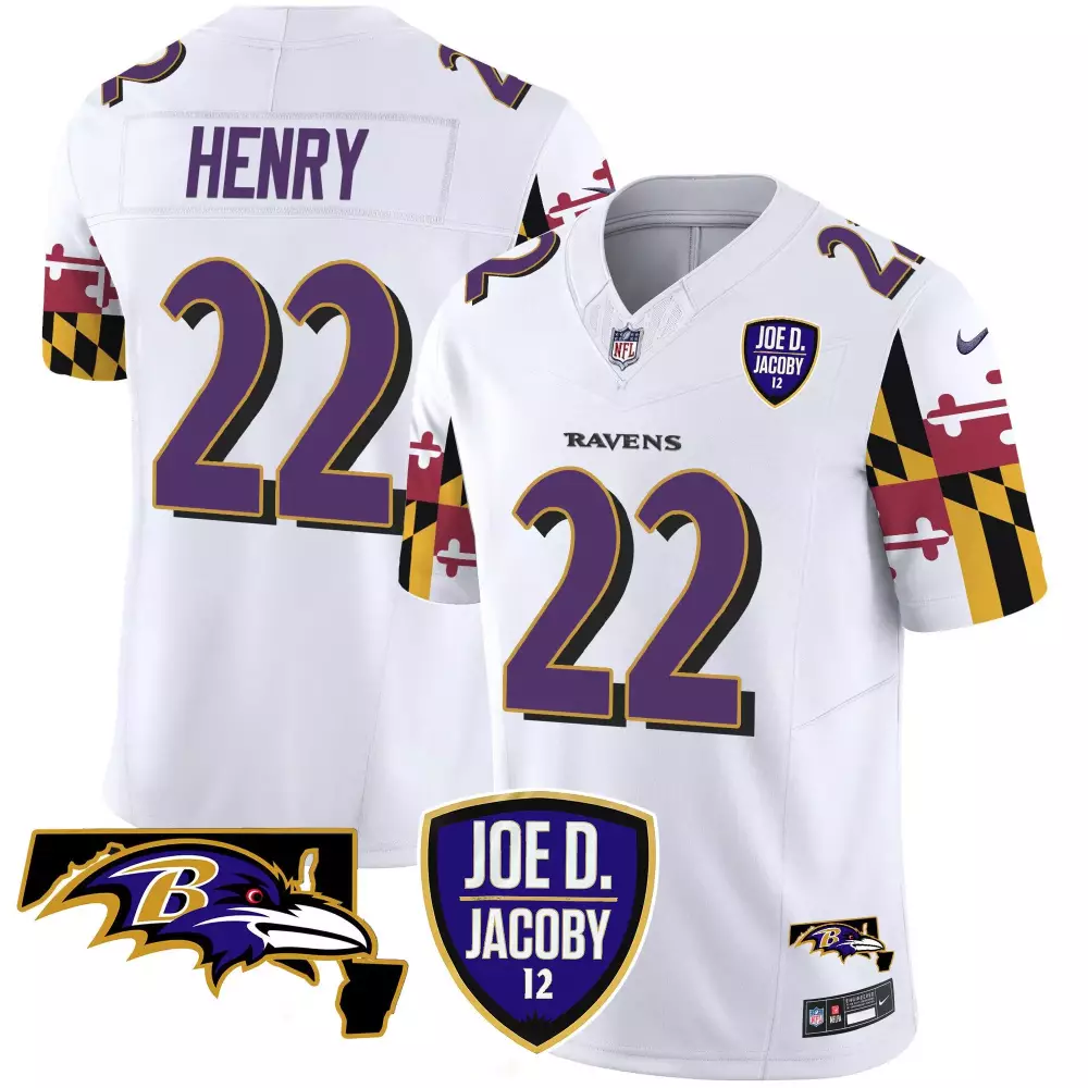 Derrick Henry 22 Ravens Jersey White Maryland Flag Men Player Purple Black Gold Vapor