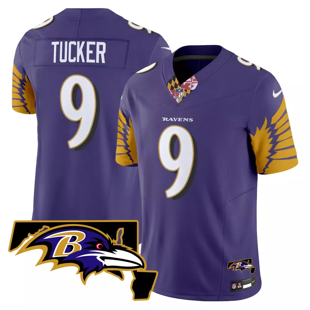Justin Tucker 9 Ravens Jersey Purple Men Authentic White Gold Vapor Limited v3 All