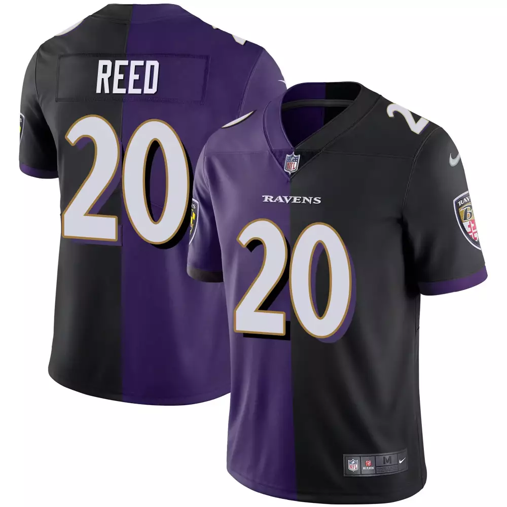 Ed Reed 20 Ravens Jersey Black Men Split Design Purple All Stitched Vapor