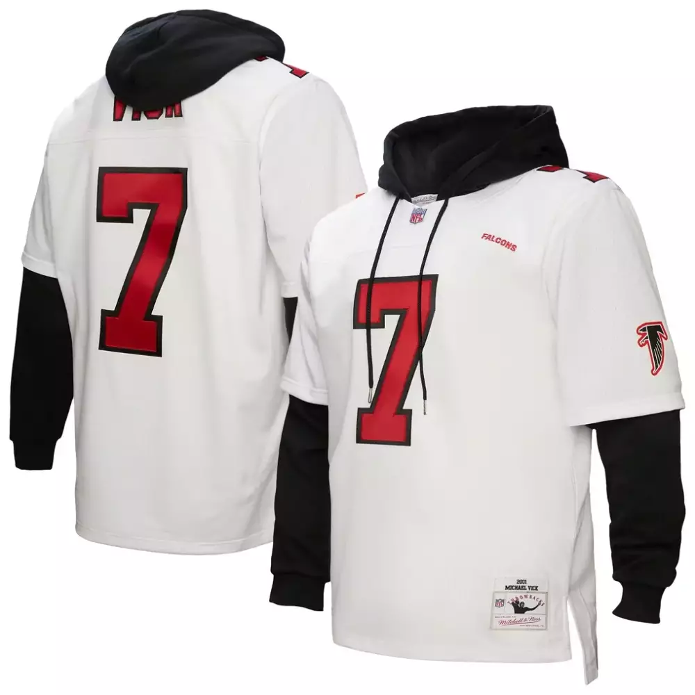 Michael Vick 7 Atlanta Falcons Jersey White Throwback Mitchell Ness Men Hoodie Red
