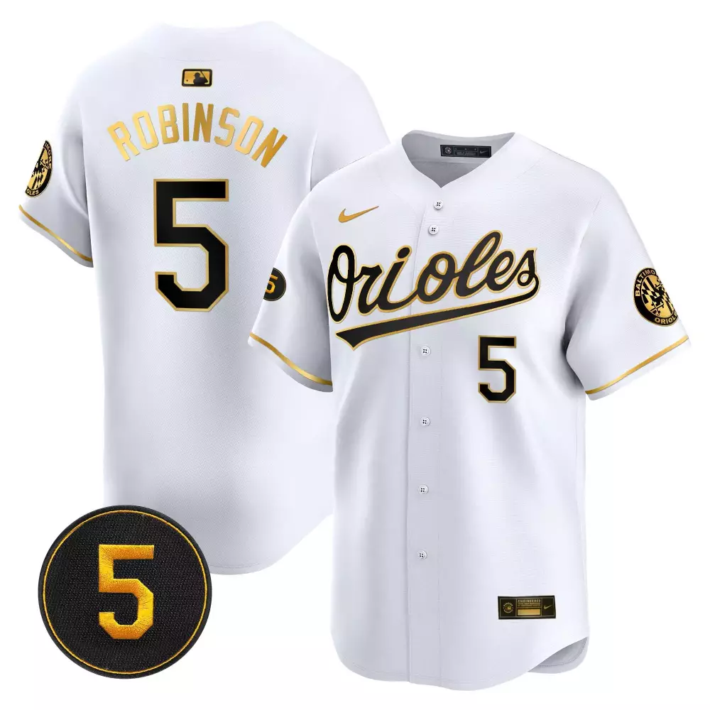 Brooks Robinson 5 Orioles Jersey White Baltimore Team Number Men Black Gold Vapor