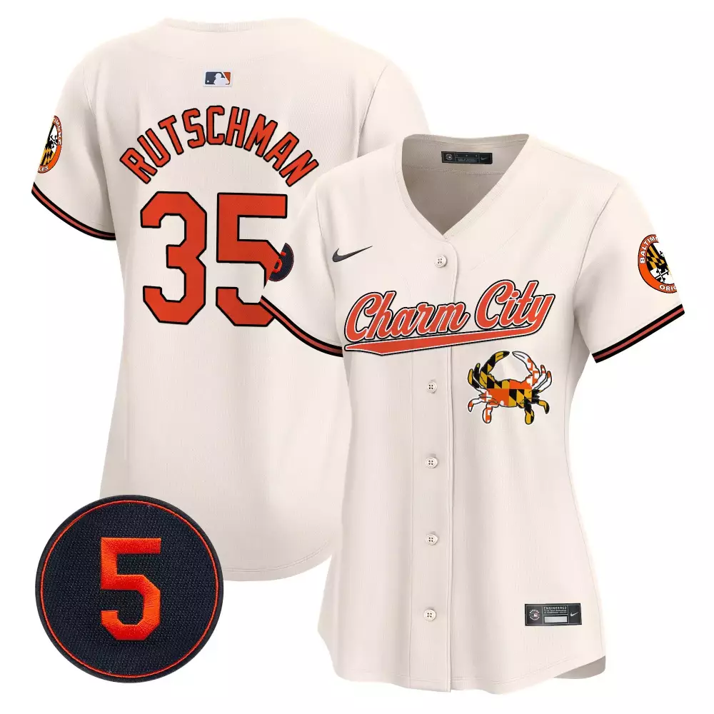 Adley Rutschman 35 Jersey White Charm City Baltimore Orioles Maryland Flag Crab Women