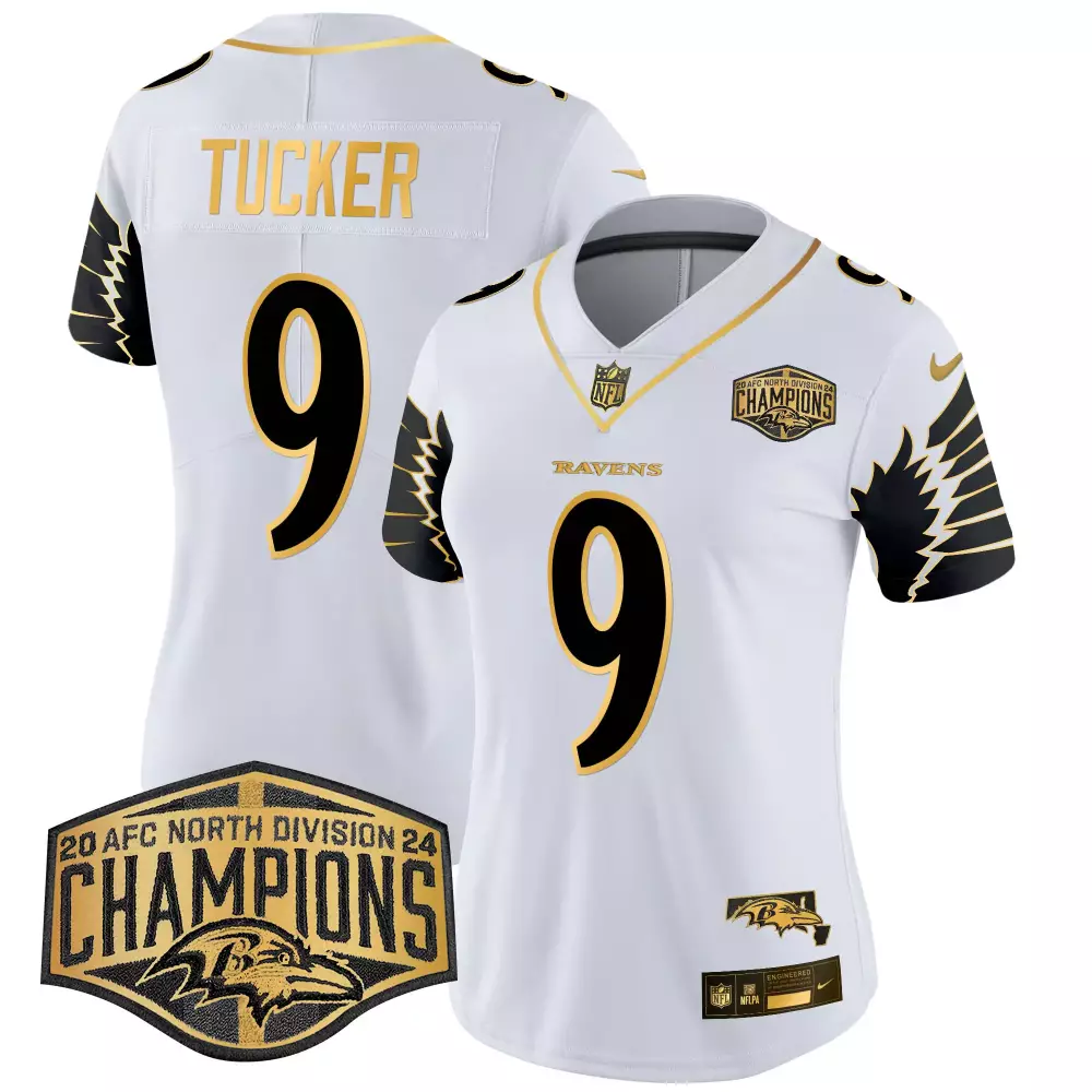 Justin Tucker 9 Ravens Jersey White 2023 AFC North Division Champions Men Alternate
