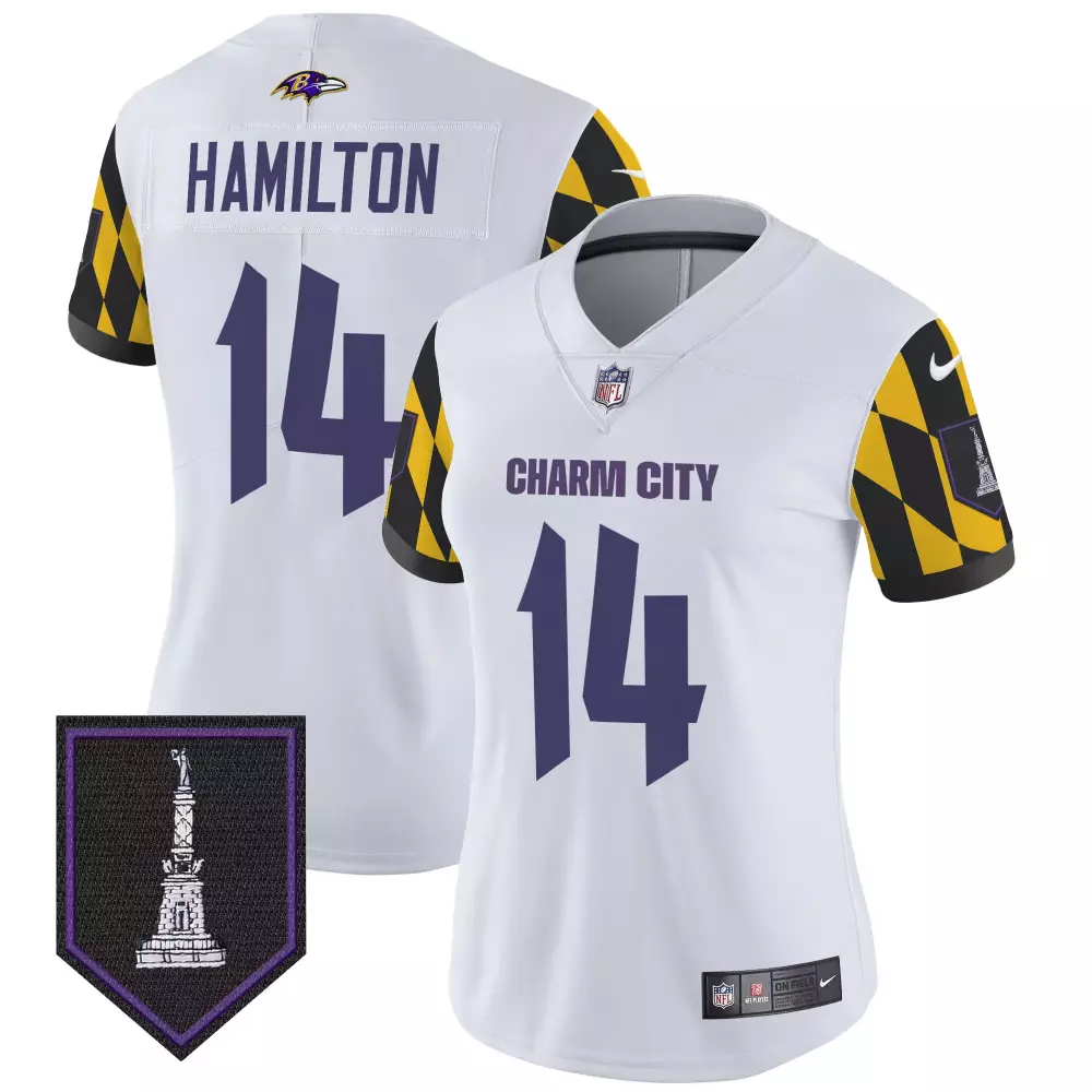 Kyle Hamilton 14 Baltimore Ravens Jersey White Charm City Women Player Alternate