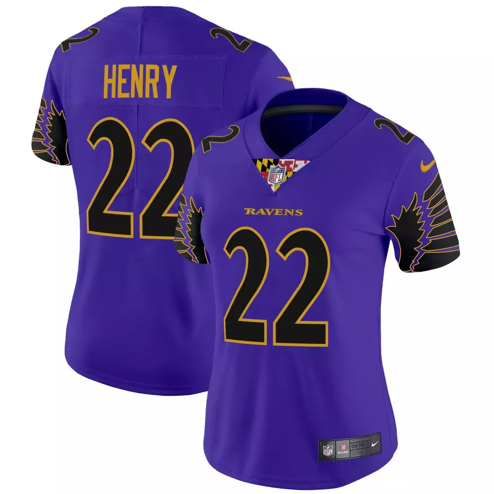 Derrick Henry 22 Ravens Jersey Purple Women On-field Black Gold Limited Vapor All