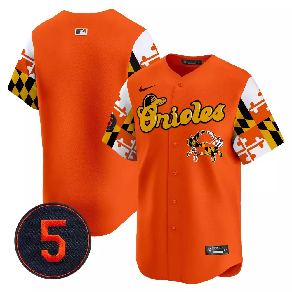 Orioles 5 Jersey Orange City Connect Alternate Split Design White Black Yellow Red