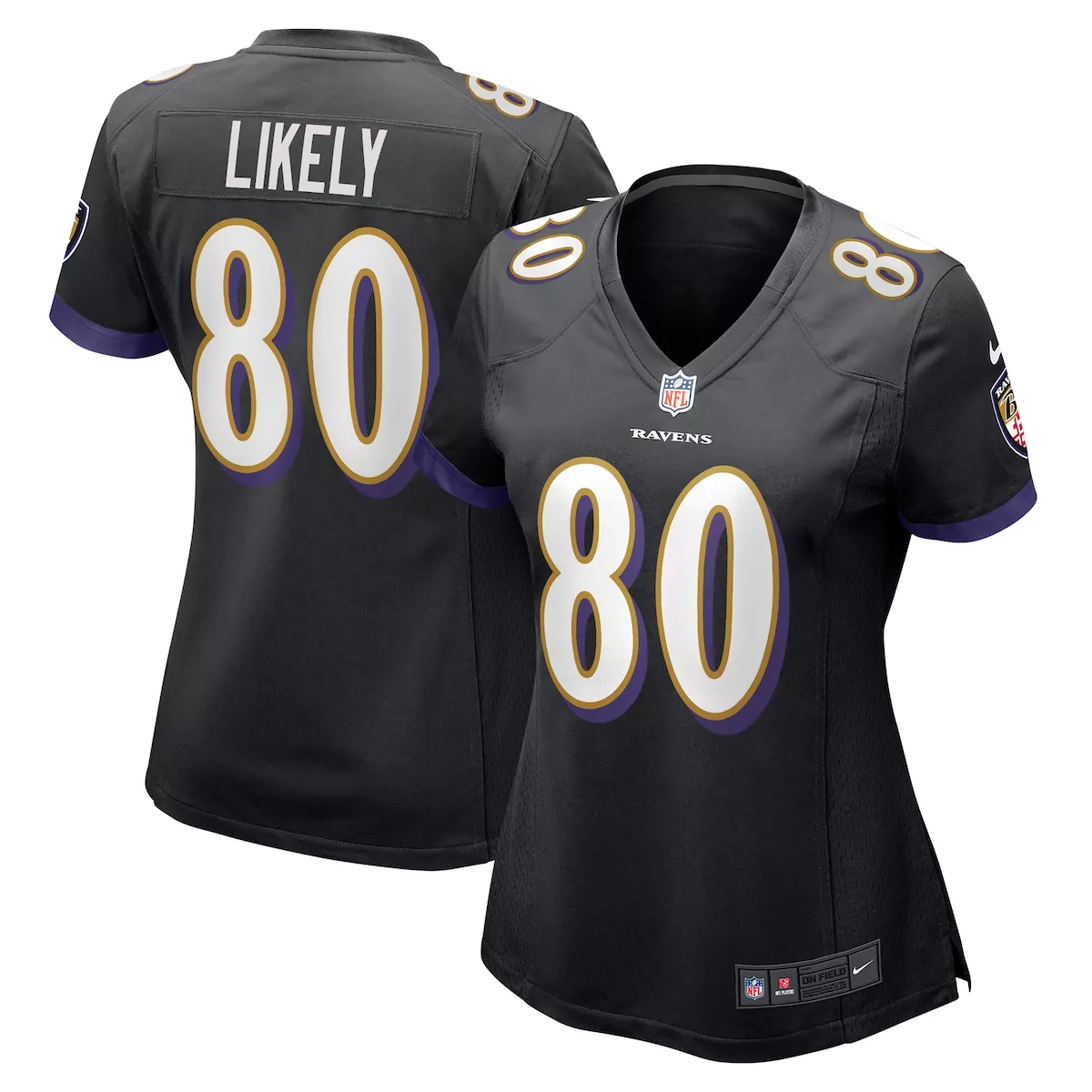Isaiah Likely 80 Ravens Jersey Black Women Player Purple White Gold Alternate Game