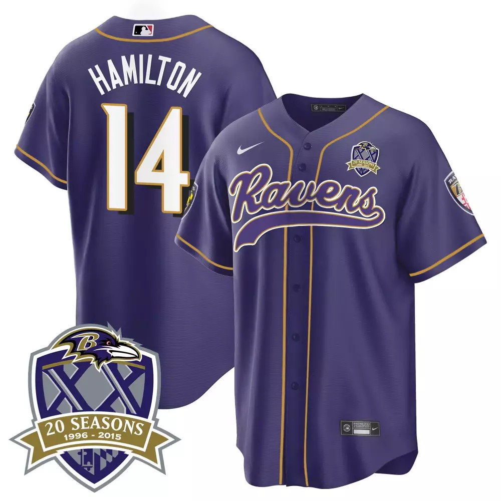 Kyle Hamilton 14 Baltimore Ravens Jersey Purple 20 Seasons 1996-2015 Gold White All