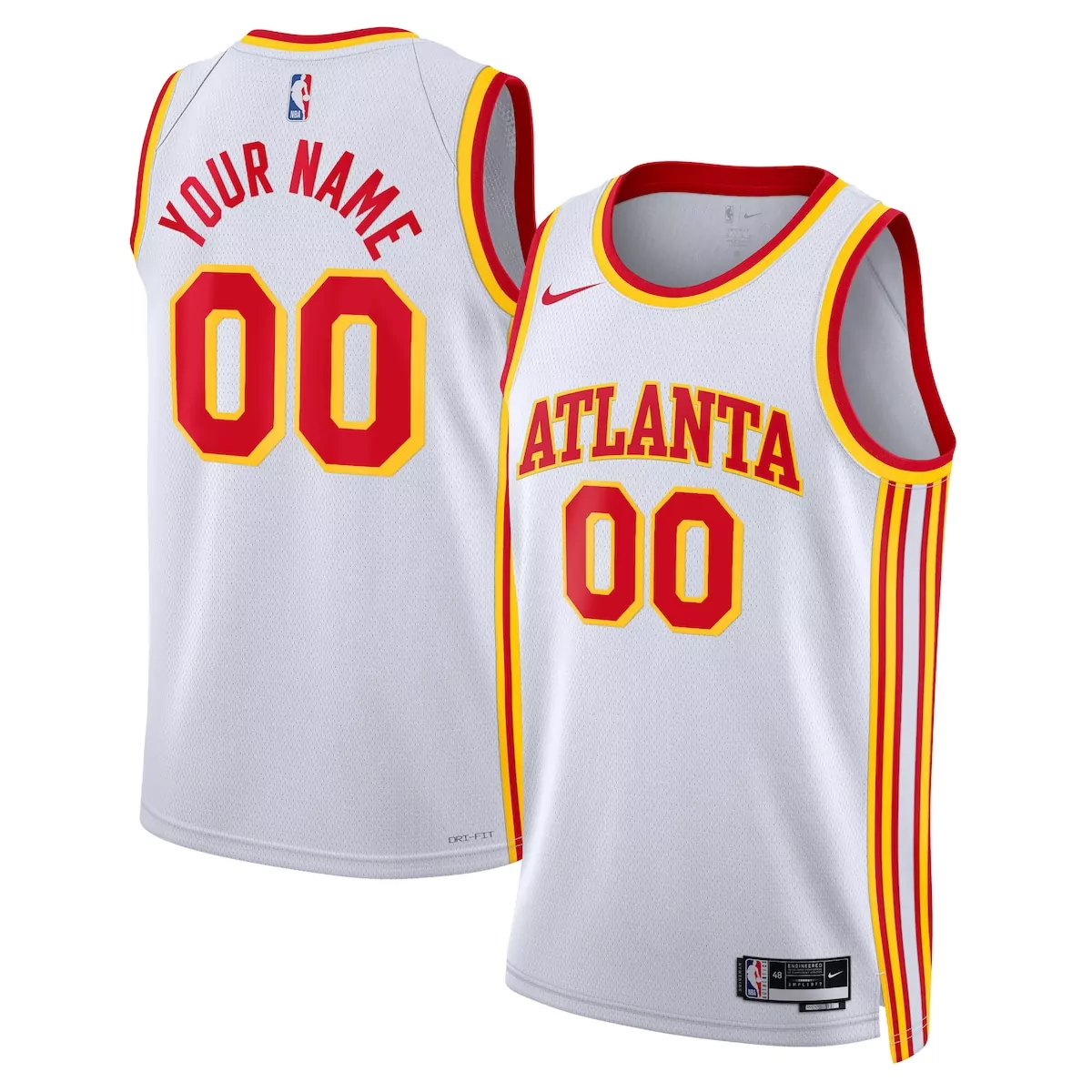 Custom Atlanta Hawks Jersey White Men Red Yellow Unisex
