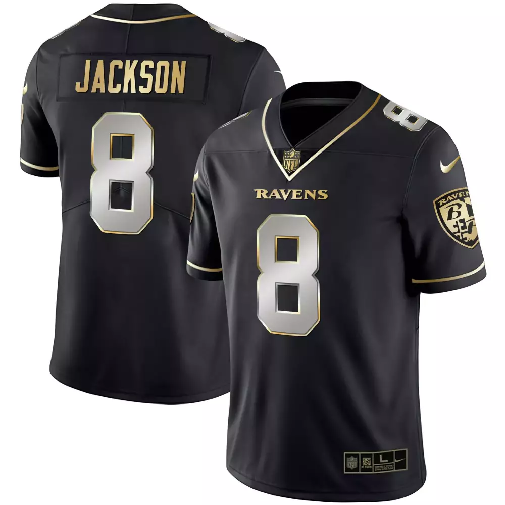 Lamar Jackson 8 Ravens Jersey Black Men Gold Silver All Stitched Vapor Limited