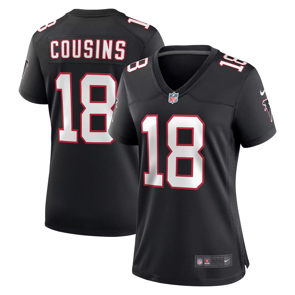 Kirk Cousins 18 Atlanta Falcons Jersey Black Women Replica White Red Alternate Game