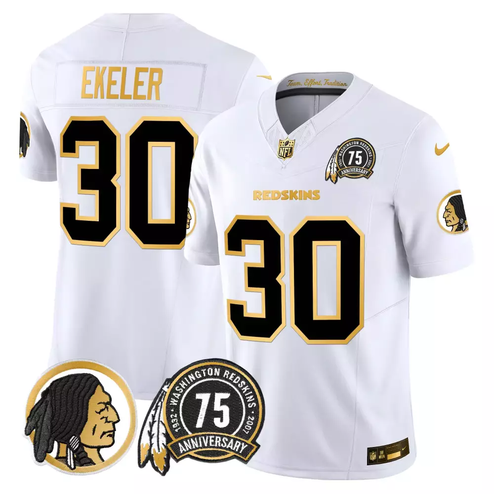 Austin Ekeler 30 Jersey White 75th Anniversary Washington Redskins Men Black Gold
