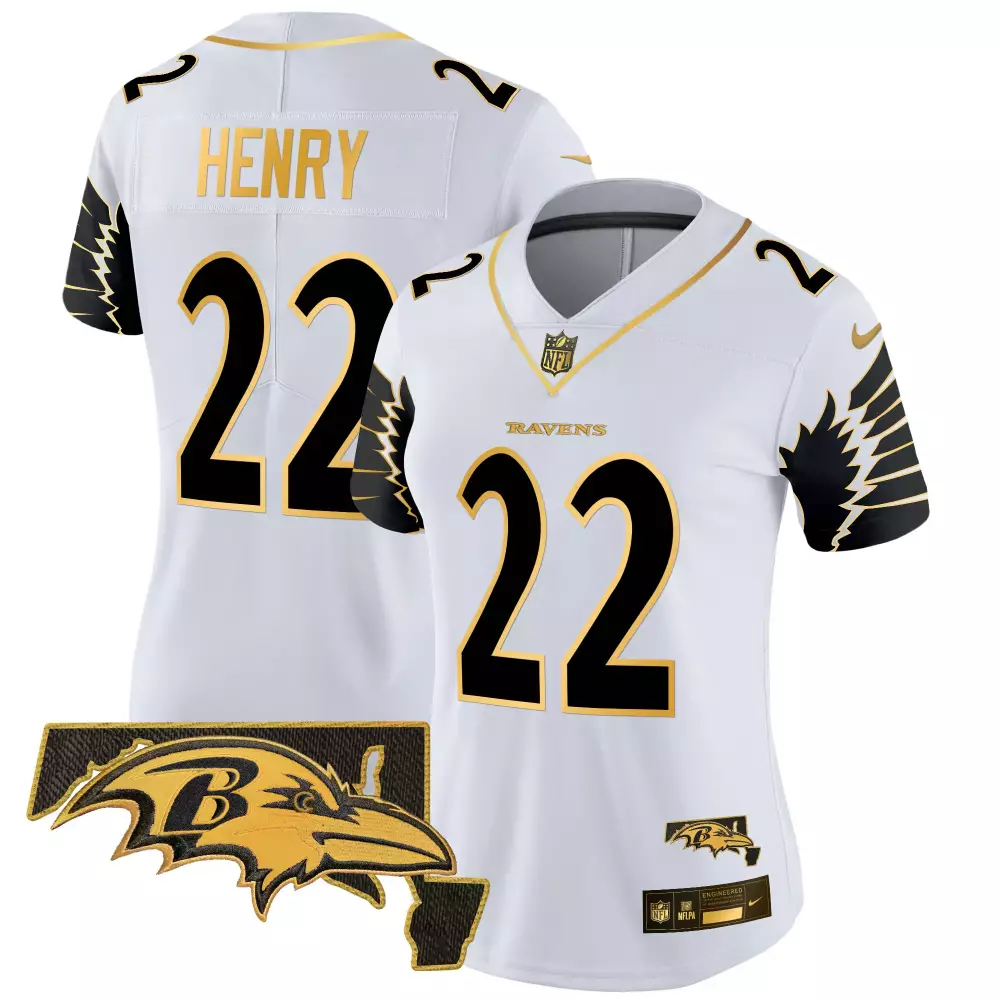 Henry 22 Ravens Jersey White NFC Women NFL Alternate Black Gold Vapor Limited v2