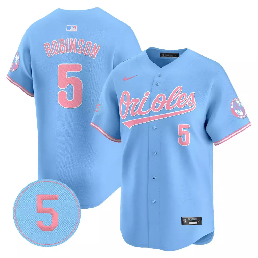 Brooks Robinson 5 Orioles Jersey Light Blue Men Pink White Unisex Vapor Premier Limited
