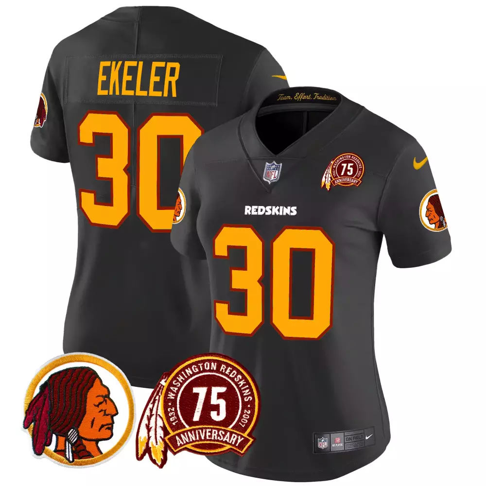 Austin Ekeler 30 Jersey Black 75th Anniversary Washington Redskins Men Maroon Gold