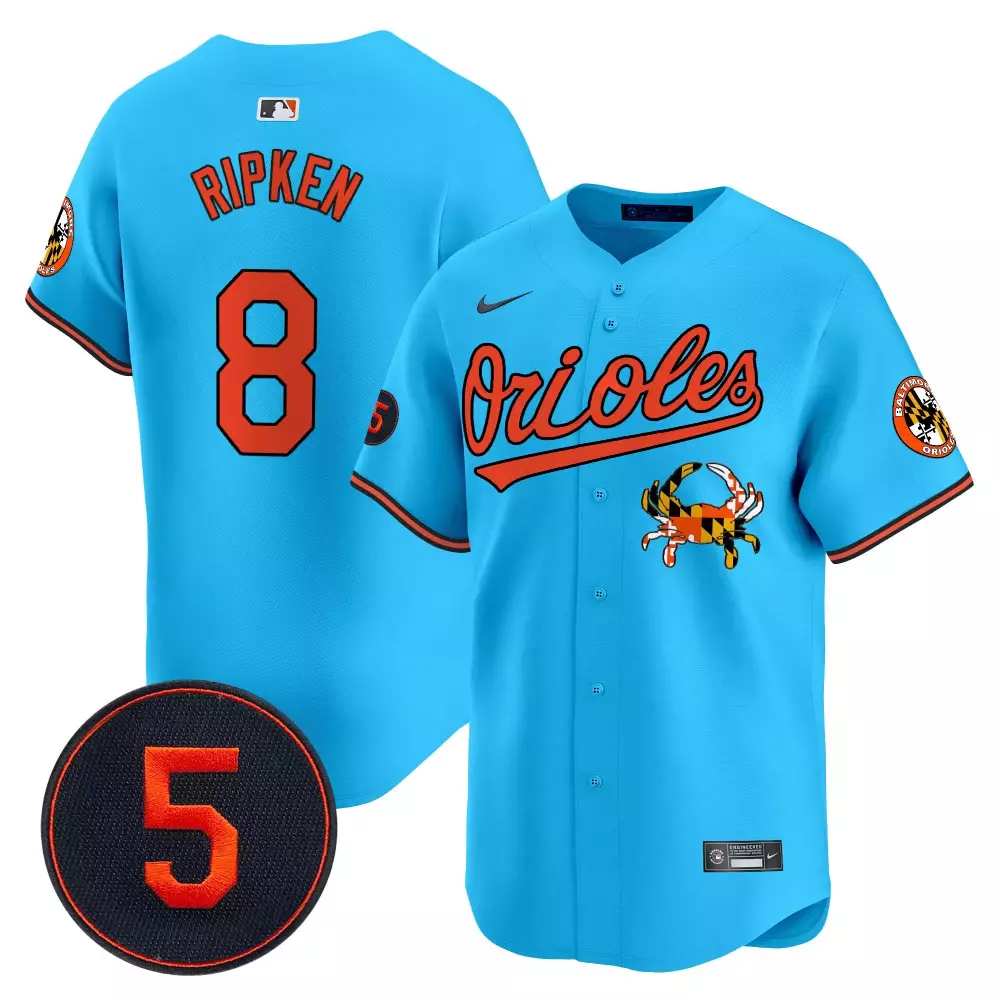Cal Ripken 8 Orioles Jersey Blue City Connect Crab Men Orange Black Yellow White