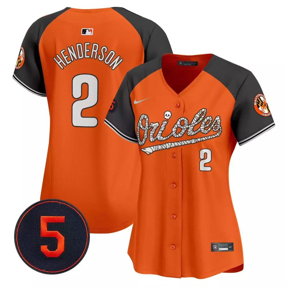 Gunnar Henderson 2 Orioles Jersey Orange Halloween Baltimore Women Alternate Gray